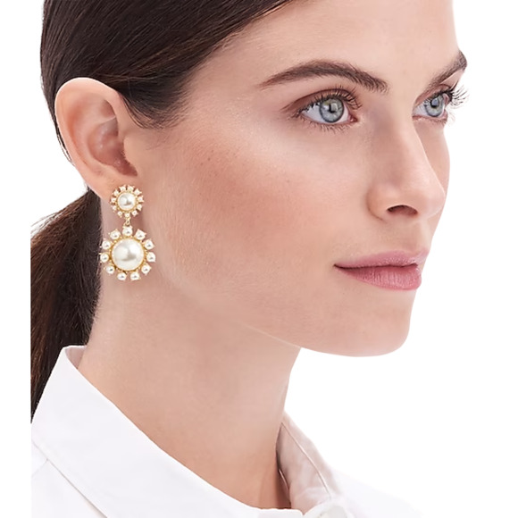 NWT J. Crew Gold Pearl Drop Elegant Earrings - Picture 2 of 6